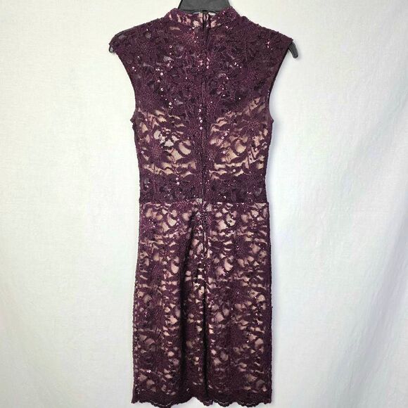 B. Darlin Burgundy Lace Sequin Sheath Dress 3/4 - Picture 4 of 7